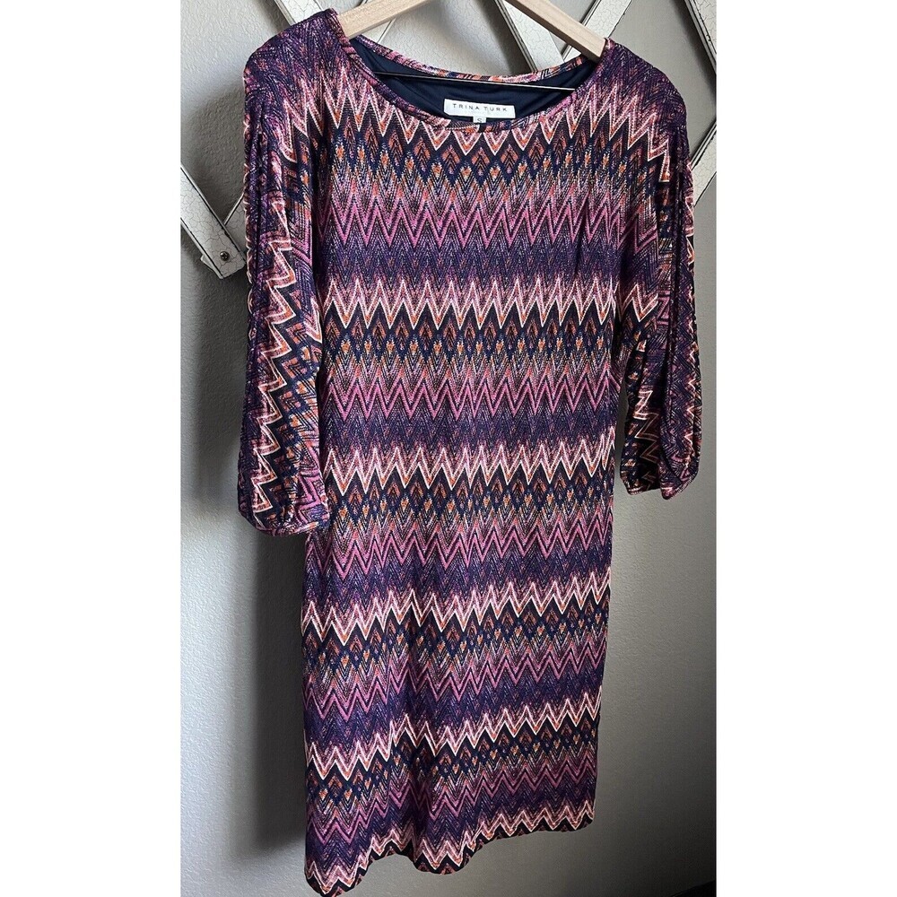 NWT! Trina Turk Nature Women's S Split-Sleeve Knit Dress Multi $398 - Picture 2 of 10